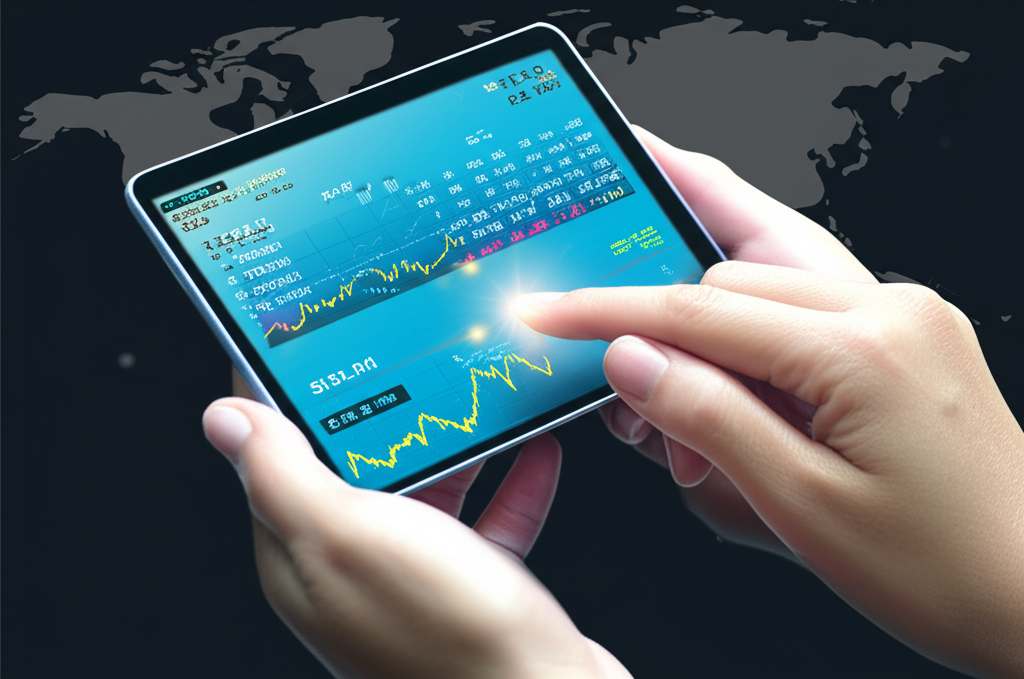 數位螢幕顯示即時黃金價格波動,背景為世界地圖展現全球市場活動,手持智慧手機查詢金融資料