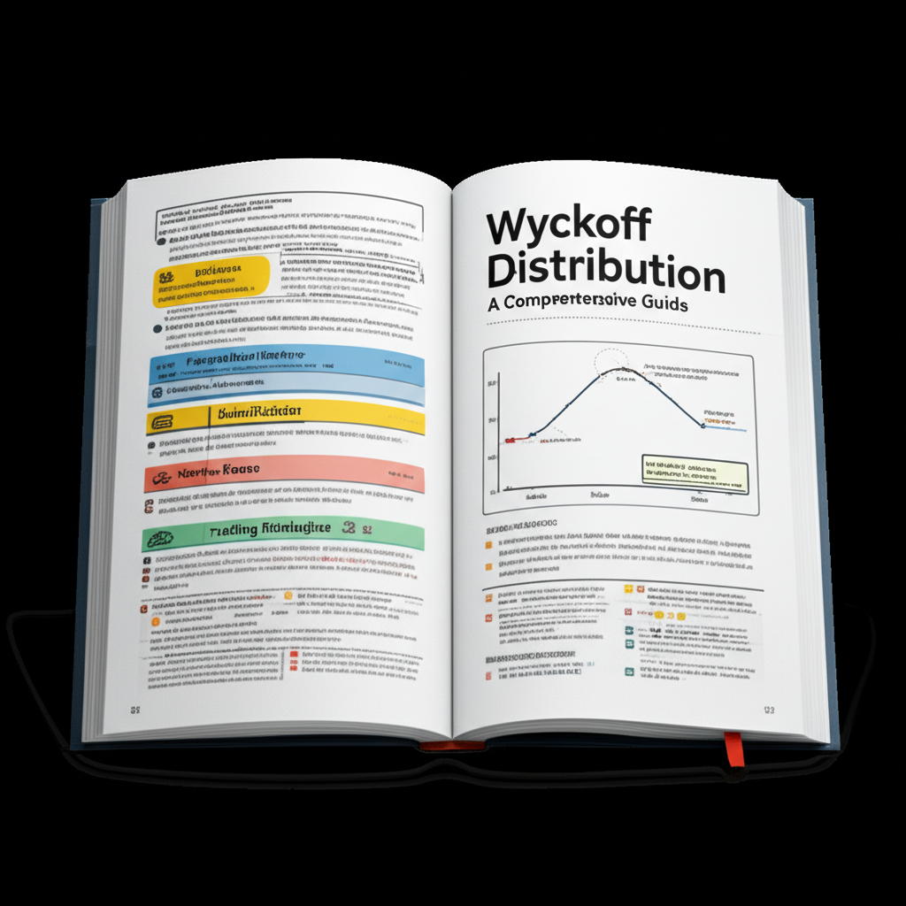 威科夫派發理論指南書籍插圖,涵蓋定義、階段、辨識與交易策略,適用多種市場