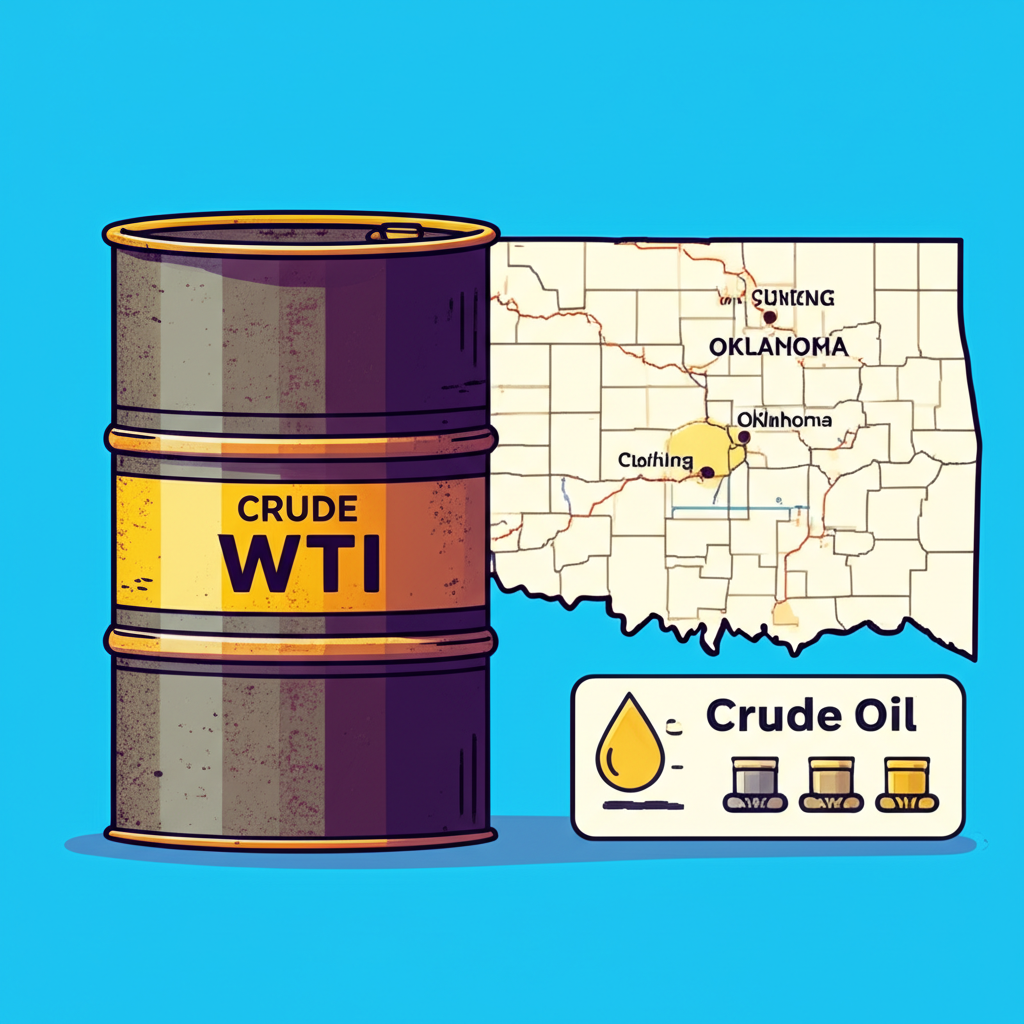 ถังน้ำมันดิบ WTI พร้อมแผนที่เมืองคูชิง โอคลาโฮมา และการเปรียบเทียบกับน้ำมัน Brent