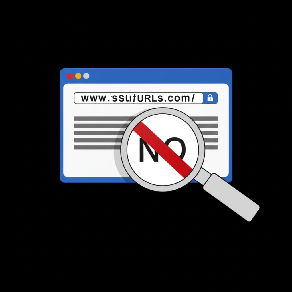 ภาพประกอบแว่นขยายตรวจสอบ URL น่าสงสัยและเบราว์เซอร์ที่ไม่มีสัญลักษณ์ล็อก SSL