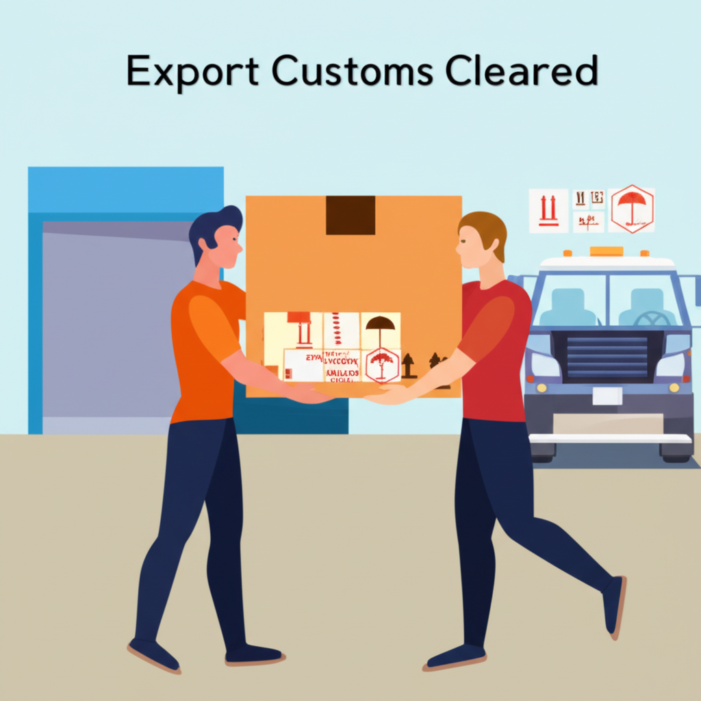 ภาพประกอบผู้ขายส่งมอบสินค้าให้ผู้ขนส่งที่จุดที่กำหนด โดยสินค้าผ่านพิธีการศุลกากรส่งออกแล้ว