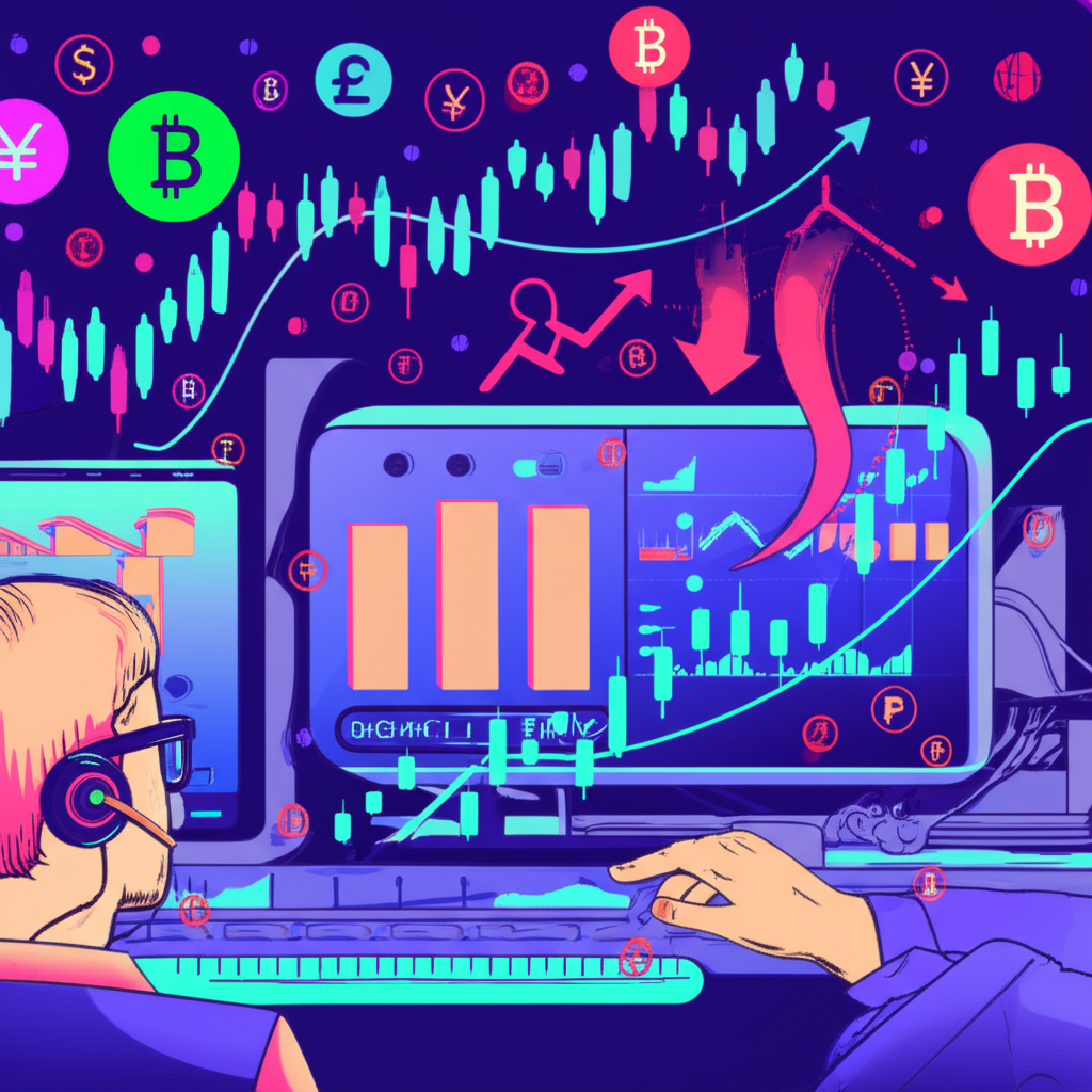 ภาพประกอบนักลงทุนกำลังดูกราฟราคาหุ้น Forex คริปโต พร้อมสัญลักษณ์เงินไหลเข้า-ออก