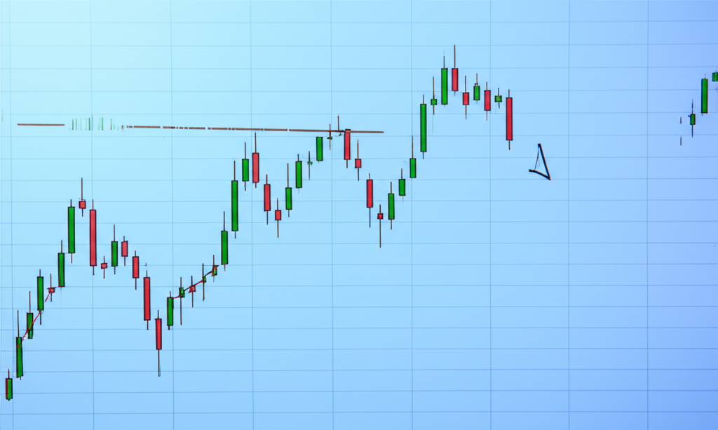 股票圖表中寶塔線指標顯示趨勢反轉與強度,過濾市場雜訊,專注價格變化,現代簡潔金融儀表板風格