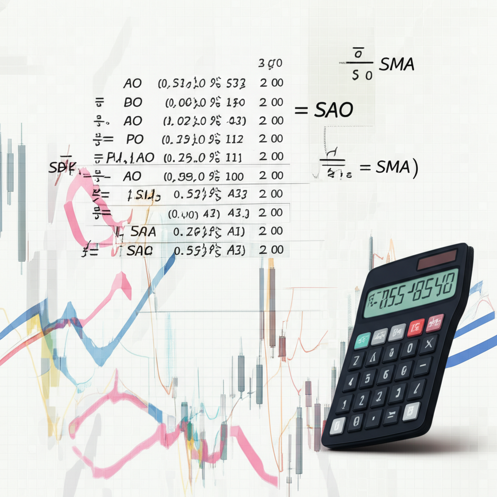 AC指標計算公式示意圖,包括AO與SMA元素,展示中點價與移動平均的數學基礎