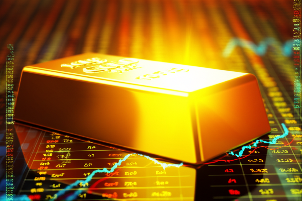 ทองคำส่องสว่างในโลกการเงินที่ซับซ้อนกับกราฟและแผนภูมิ สินทรัพย์ปลอดภัย