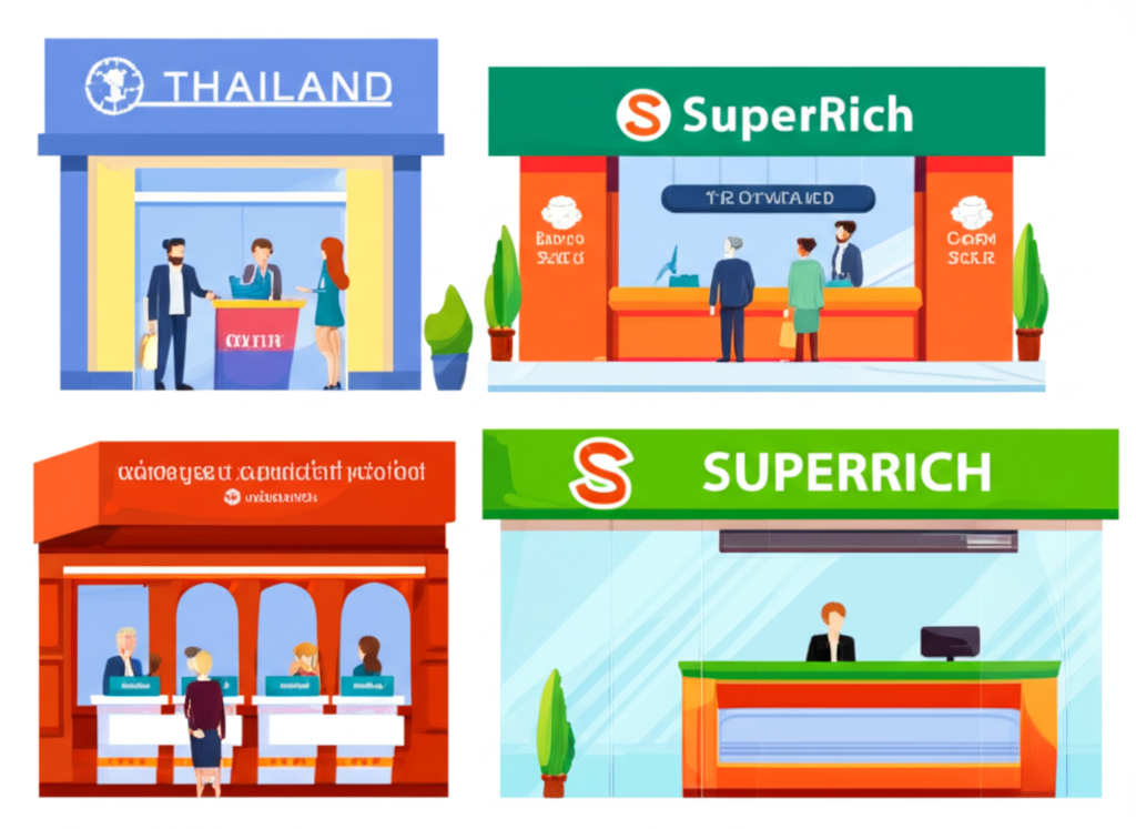 ภาพประกอบตัวเลือกแลกเงินในไทย เช่น ธนาคารและเคาน์เตอร์ SuperRich