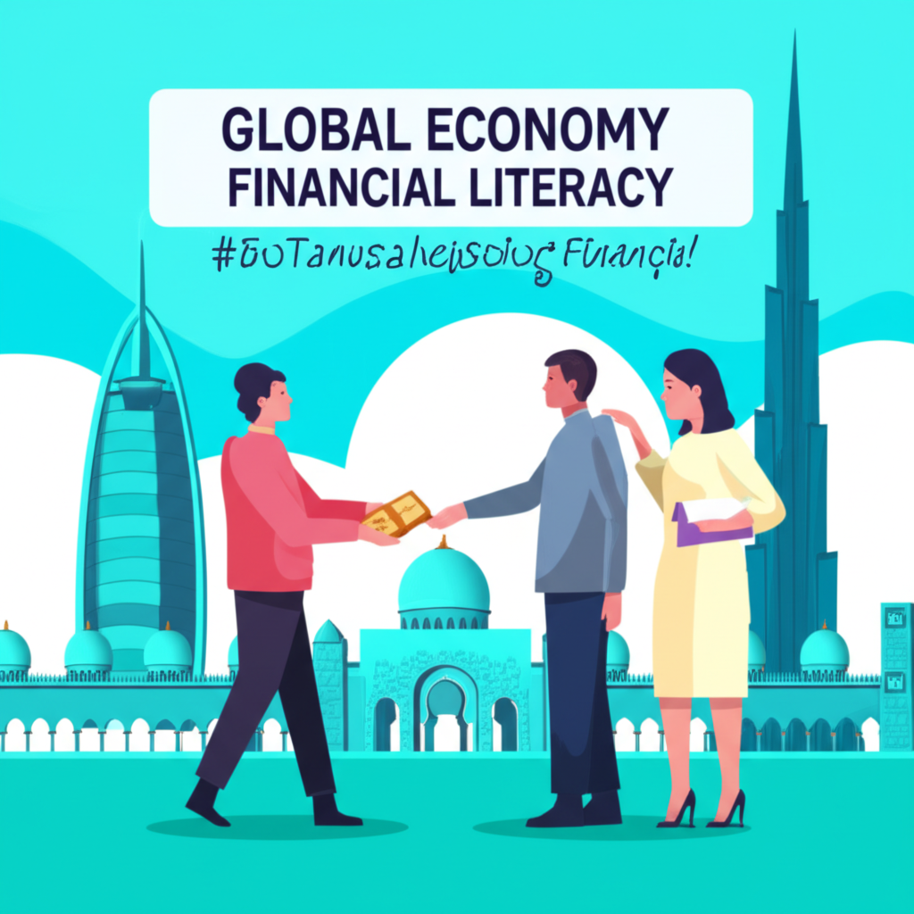 ภาพประกอบคนไทยแลกเงินพร้อมแลนด์มาร์ก UAE ในพื้นหลัง สะท้อนเศรษฐกิจโลกและการเงินสำหรับประชาชน