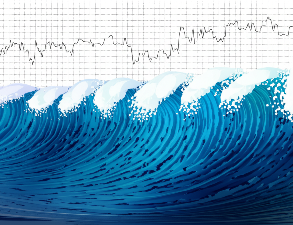 Illustration of market waves reflecting crowd psychology in financial chart