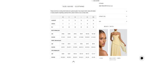 Size chart