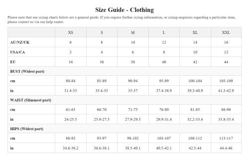 Size chart
