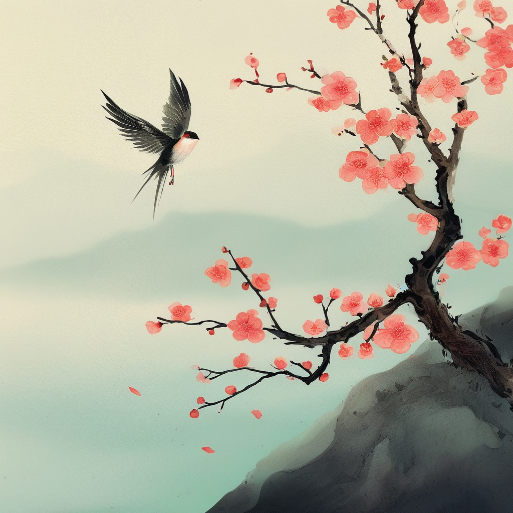 国风插画壁纸，水墨意境，细腻笔触