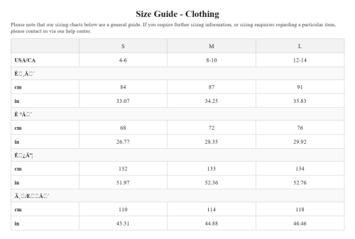 Size chart