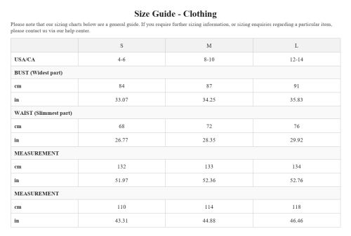 Size chart