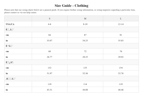 Size chart