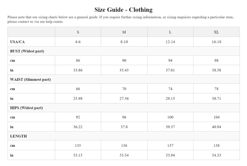 Size chart