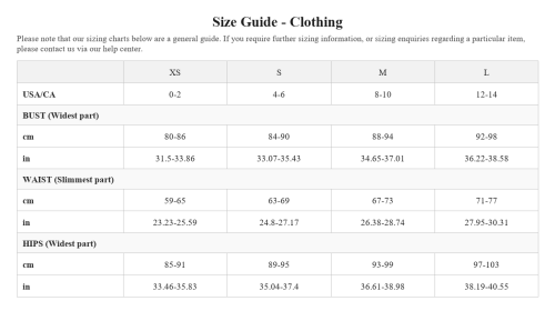 Size chart