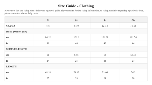 Size chart