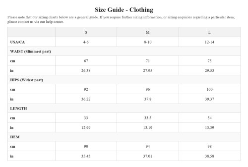 Size chart