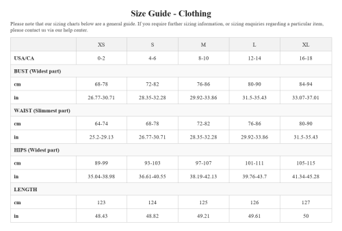 Size chart