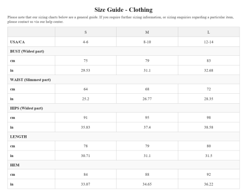 Size chart