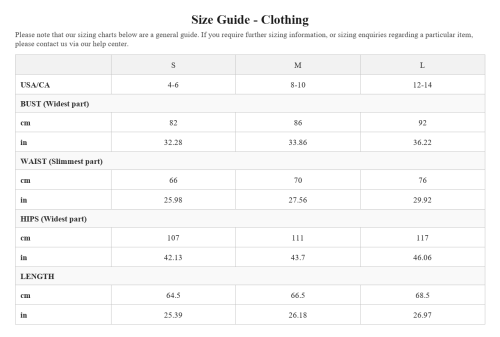 Size chart